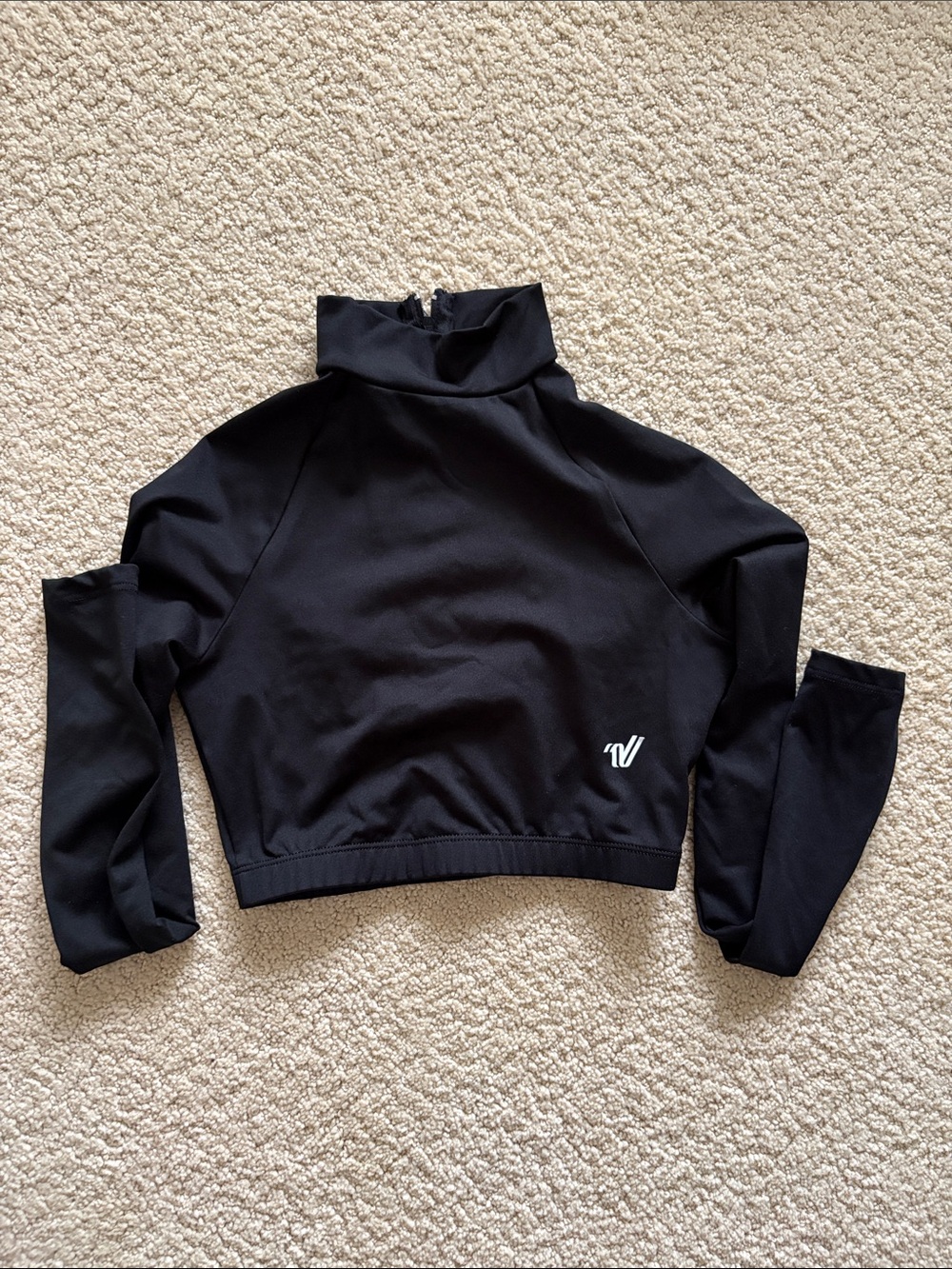 Varsity Black Cropped Athletic Mock Neck Pullover